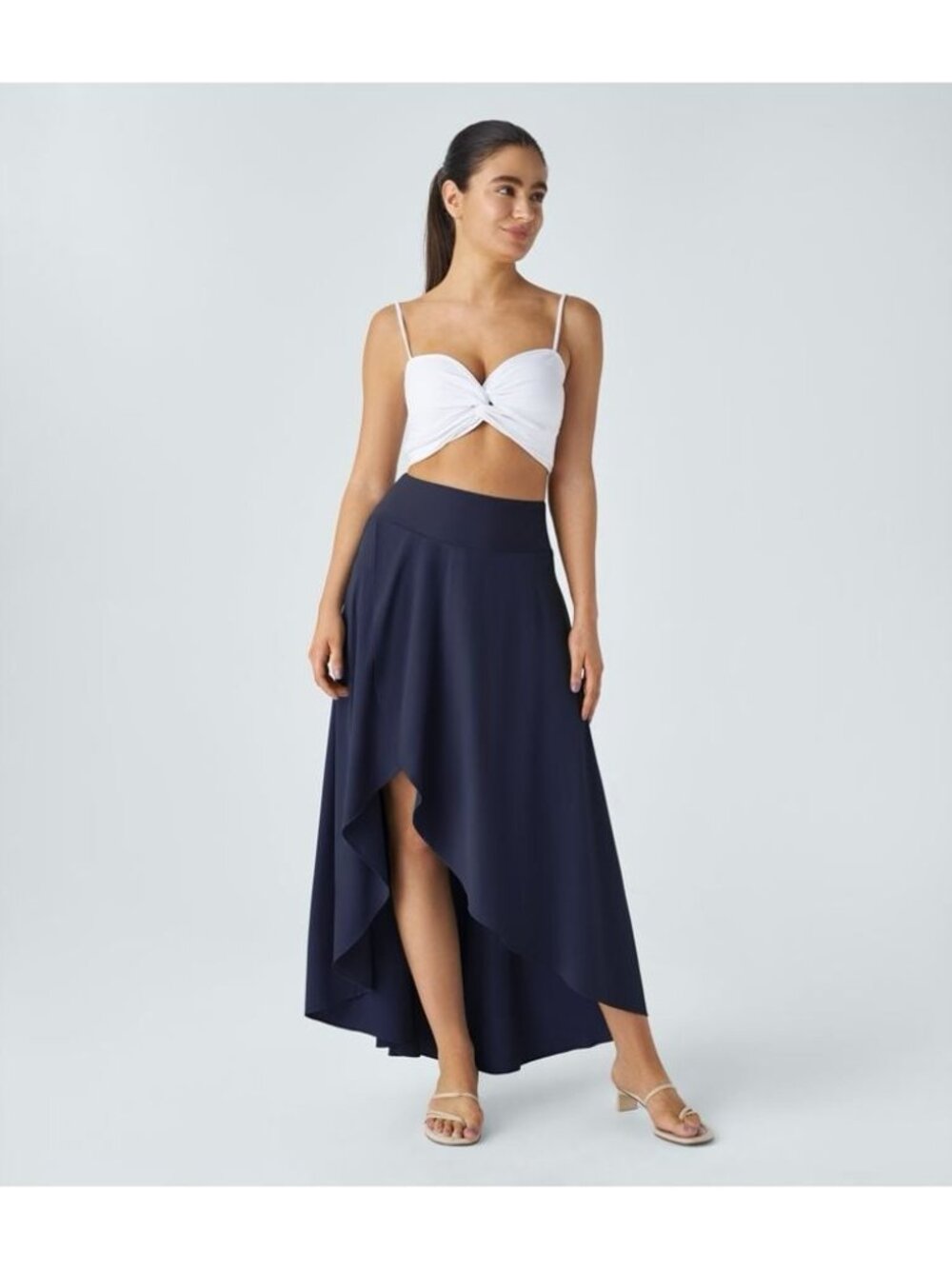 Halara Breezeful High Waisted High Low Ruffle 2-in-1 Flowy QuickDry Maxi Skirt L